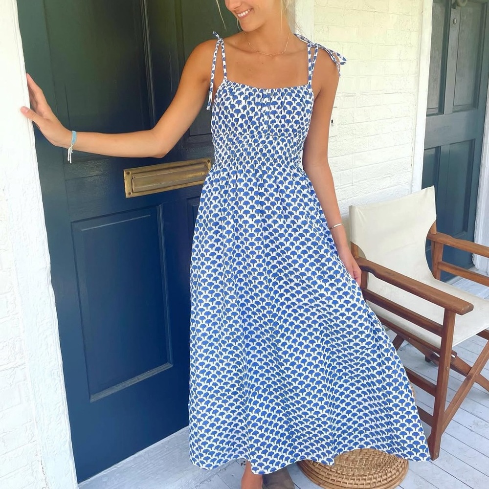 Blue and White Midi Dress